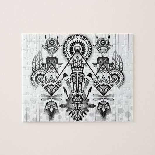 抽象芸術古代先住民インディアン部族 ジグソーパズル (横)