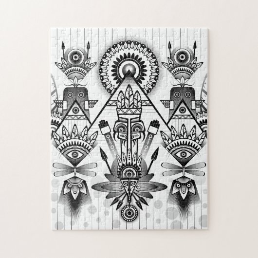 抽象芸術古代先住民インディアン部族 ジグソーパズル (縦)