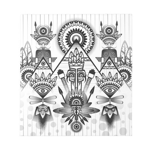 抽象芸術古代先住民インディアン部族 ノートパッド (正面)