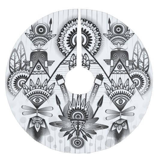 抽象芸術古代先住民インディアン部族 ブラッシュドポリエステルツリースカート (正面)