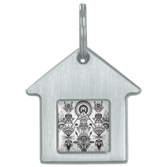 抽象芸術古代先住民インディアン部族 ペットネームタグ (正面)