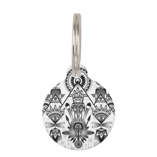 抽象芸術古代先住民インディアン部族 ペット　ネームタグ (正面)