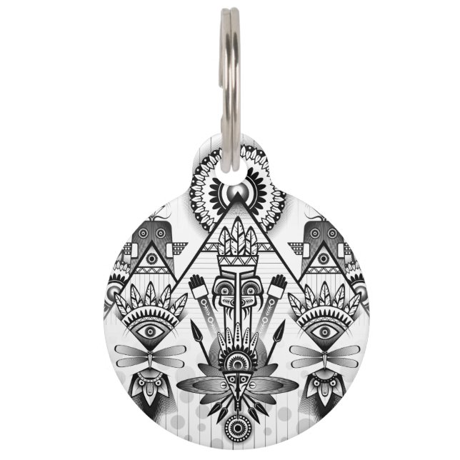 抽象芸術古代先住民インディアン部族 ペット　ネームタグ (正面)