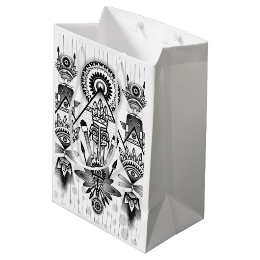 抽象芸術古代先住民インディアン部族 ミディアムペーパーバッグ (裏面アングル)