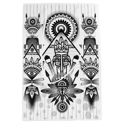 抽象芸術古代先住民インディアン部族 ミディアムペーパーバッグ (正面)