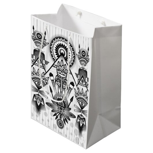 抽象芸術古代先住民インディアン部族 ミディアムペーパーバッグ (正面アングル)