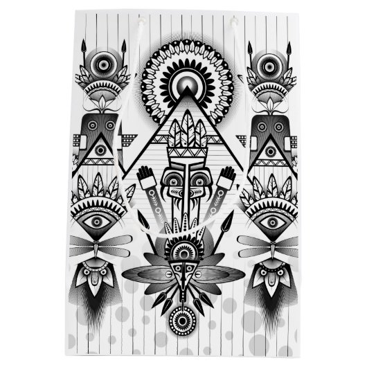 抽象芸術古代先住民インディアン部族 ミディアムペーパーバッグ (裏面)