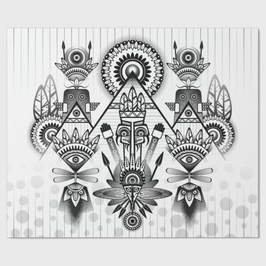 抽象芸術古代先住民インディアン部族 ラッピングペーパー (フラット)