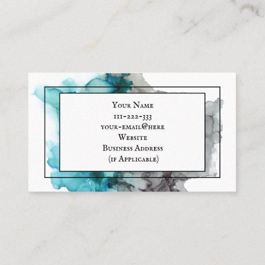 抽象芸術名ミニマル刺-ティール（緑がかった色）ブルー&ブラック 名刺 (裏面)
