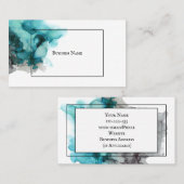 抽象芸術名ミニマル刺-ティール（緑がかった色）ブルー&ブラック 名刺 (正面/裏面)