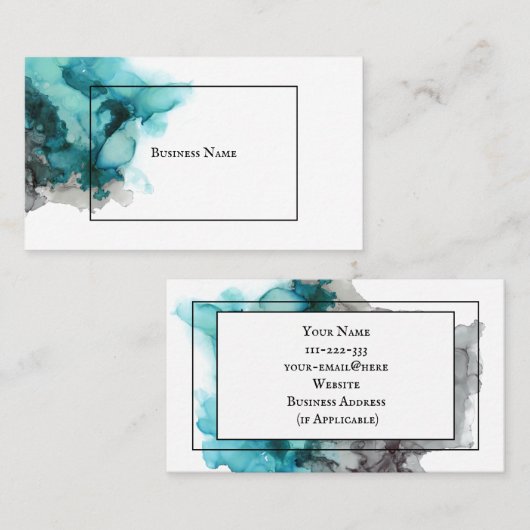 抽象芸術名ミニマル刺-ティール(緑がかった色)ブルー&ブラック 名刺 (正面/裏面)