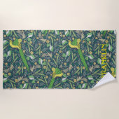 抽象芸術名：グリーン&フラワーパターン ビーチタオル (正面)