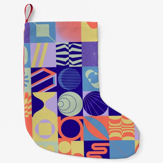 抽象芸術図形で作られたジオメトシンプルリパターン スモールクリスマスストッキング (正面)