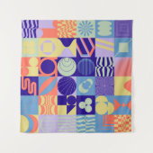 抽象芸術図形で作られたジオメトシンプルリパターン タペストリー (正面(横))