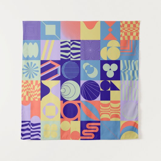 抽象芸術図形で作られたジオメトシンプルリパターン タペストリー (正面)