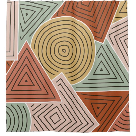 抽象芸術図形と線のイラストレーションp シャワーカーテン (正面)