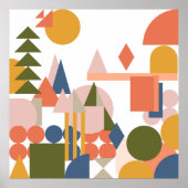 抽象芸術図形の横の幾何学的なフォークの色 ポスター (正面)