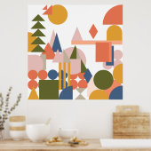 抽象芸術図形の横の幾何学的なフォークの色 ポスター (キッチン)