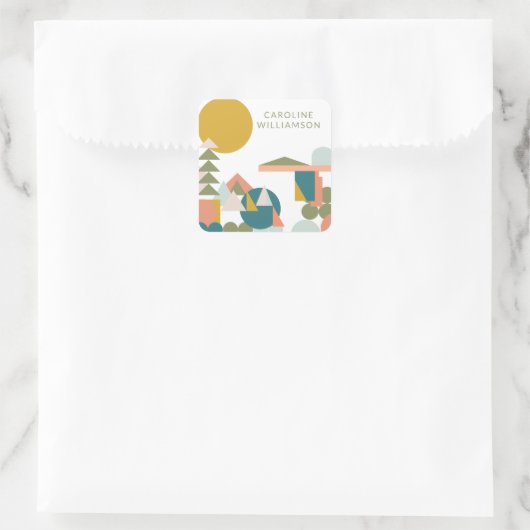 抽象芸術図形の横ティール(緑がかった色) パーソナライズされた スクエアシール (バッグ)