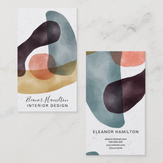 抽象芸術図形の水彩デザイン 名刺 (正面/裏面)
