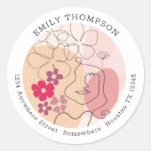 抽象芸術図形の花模様顔戻り値名アドレス ラウンドシール (正面)