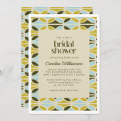 抽象芸術図形パターングリーンブルーブライダルシャワー 招待状 (正面/裏面)