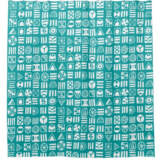 抽象芸術図形060617パターン – #009e9e上の白 シャワーカーテン (正面)