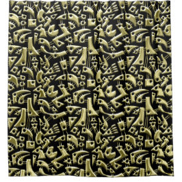 抽象芸術図形180318 – 光沢のある金ゴールド シャワーカーテン