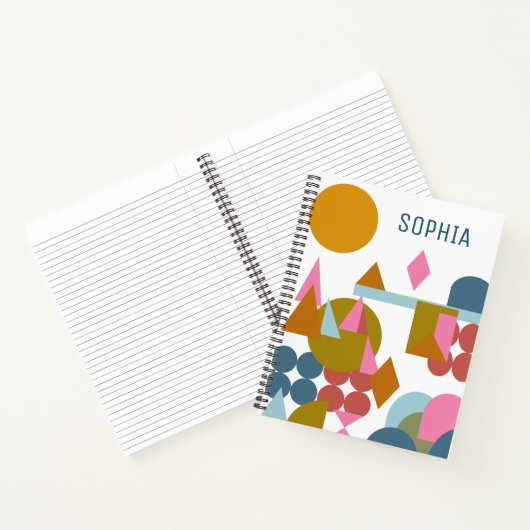 抽象芸術図形(横)青ピンク幾何学模様 ノートブック (内部)