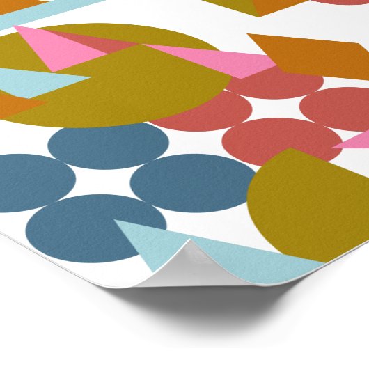 抽象芸術図形(横)青ピンク幾何学模様 ポスター (角)