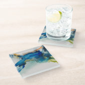 抽象芸術地形 – 青 ガラスコースター (アングル)