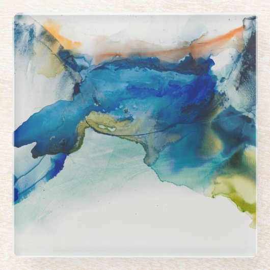 抽象芸術地形 – 青 ガラスコースター (正面)