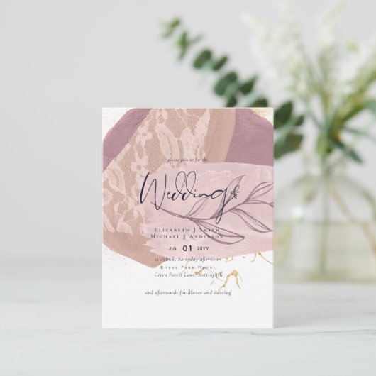 抽象芸術地球金ゴールド結婚の低コスト予算招待状 招待状 (スタンド正面)