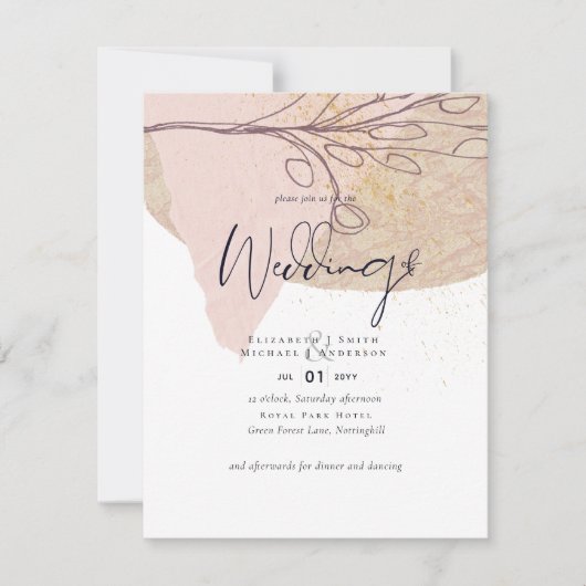 抽象芸術地球金ゴールド結婚式の招待低コスト予算 招待状 (正面)