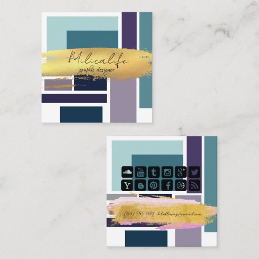 抽象芸術型枠、ソーシャルメディアの名刺 スクエア名刺 (正面/裏面)