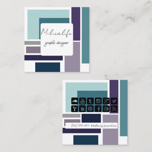抽象芸術型枠、ソーシャルメディアの名刺 スクエア名刺 (正面/裏面)