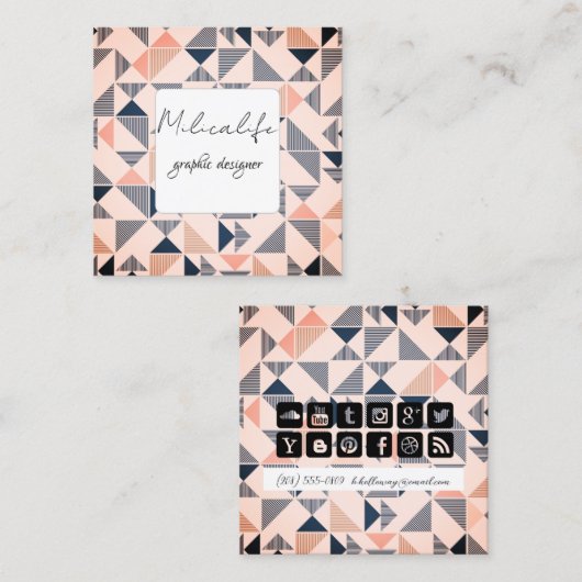 抽象芸術型枠、ソーシャルメディアの名刺 スクエア名刺 (正面/裏面)