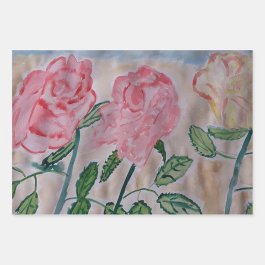 抽象芸術夏バラ ラッピングペーパーシート (正面)