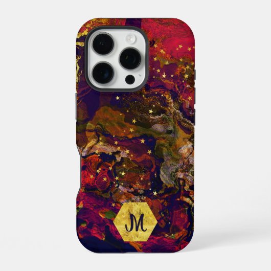 抽象芸術夕べレッド、クリーム、ミッドナイトブルー iPhoneケース (裏面)