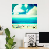 抽象芸術夢見る海ビーチ及び宇宙 ポスター (ホームオフィス)