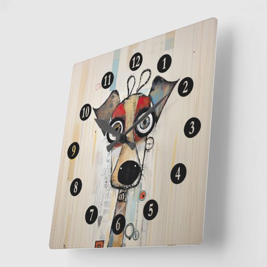 抽象芸術大きな目の犬 スクエア壁時計 (傾斜)
