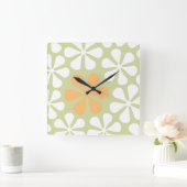 抽象芸術大きな花ホワイト&オレンジオンライム スクエア壁時計 (ホーム)