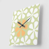 抽象芸術大きな花ホワイト&オレンジオンライム スクエア壁時計 (傾斜)