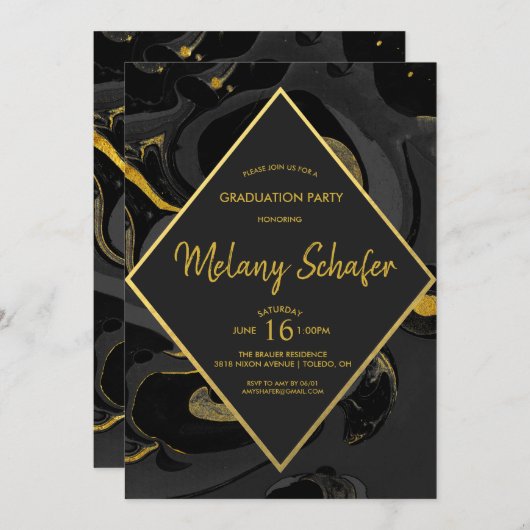 抽象芸術大理石のモダン卒業招待状 招待状 (正面/裏面)