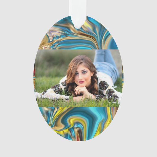 抽象芸術大理石スワーズ黄色ティール(緑がかった色)ターコイズブルー オーナメント (正面)