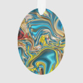 抽象芸術大理石スワーズ黄色ティール(緑がかった色)ターコイズブルー オーナメント (裏面)