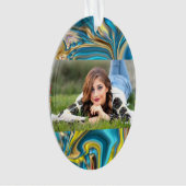 抽象芸術大理石スワーズ黄色ティール(緑がかった色)ターコイズブルー オーナメント (正面)