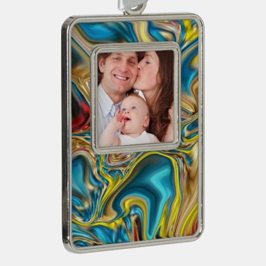 抽象芸術大理石スワーズ黄色ティール(緑がかった色)ターコイズブルー シルバープレートフレームオーナメント (右)