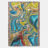抽象芸術大理石スワーズ黄色ティール(緑がかった色)ターコイズブルー スローブランケット (正面縦)