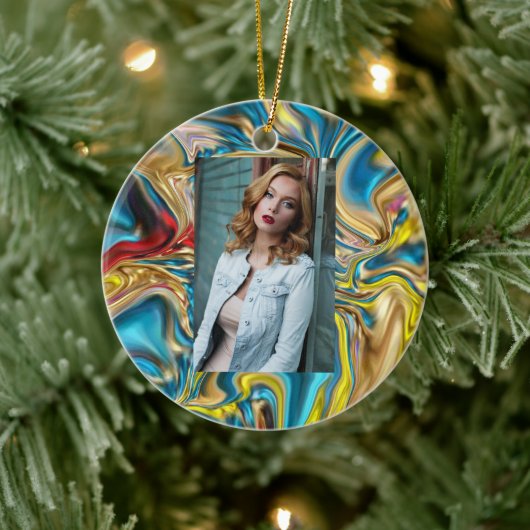 抽象芸術大理石スワーズ黄色ティール(緑がかった色)ターコイズブルー セラミックオーナメント (ツリー)